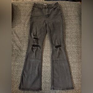 Black Distressed Flare High Waisted Jeans